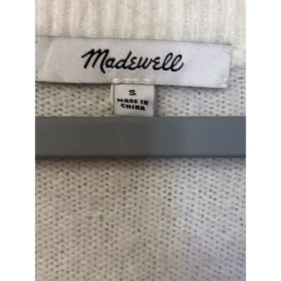Madewell white v-neck bobble dashwood sweater bishop sleeve size small - Picture 3 of 4